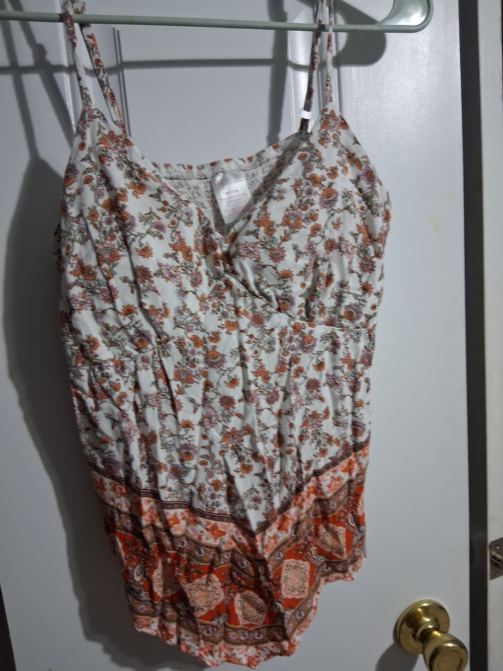 No Boundaries White & Orange Floral Spaghetti-Strap Tank